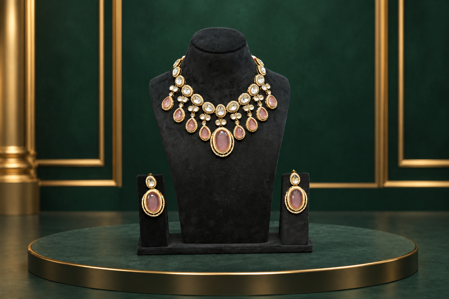 Rose Quartz Polki Necklace